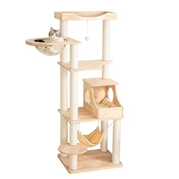 キャットタワー 木製 宇宙船 省スペース 猫タワー 多頭飼い 高さ135cm Amazon | 日本メーカー RAKU キャットタワー 木製 据え置き 多頭