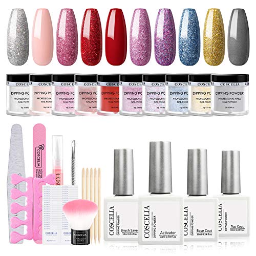 Dipping Nail Powder Set 10 Colors Dipping Powders Nails Set with Nail Art Tools for No LED Nail Lamp Needed for French Nail Manicure Nail Art Kit