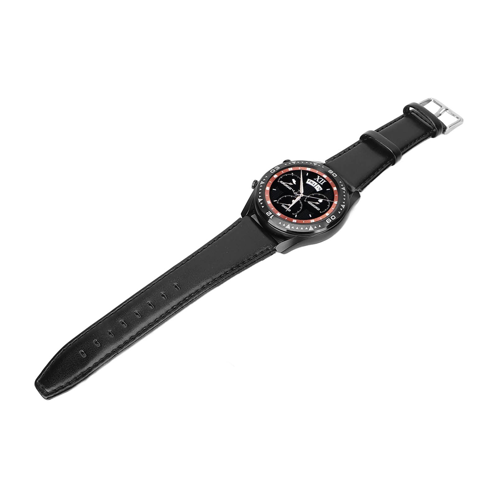 Orologio Intelligente, Monitor Sanitario Multifunzionale Ed Elegante per gli Appassionati di Sport, Pelle Nera e Gomma 47 Mm