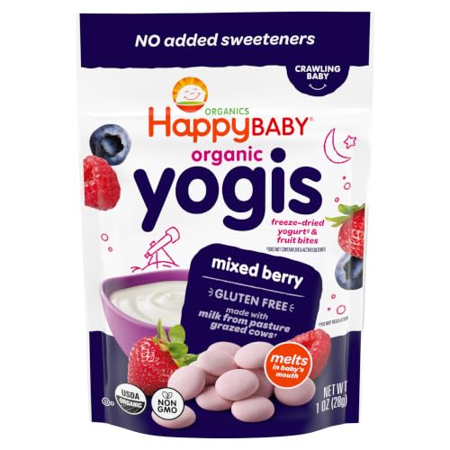 Image of Happy Baby Organics Yogis Freeze-Dried Yogurt & Fruit Snacks, Mixed Berry, 1 Ounce (Pack of 1)