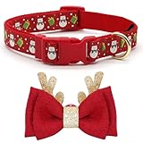 azuza クリスマス犬の首輪クリスマス犬の首輪とクリスマス鹿の角の蝶ネクタイ付属品を調節できる子犬用雪だるま犬の首輪