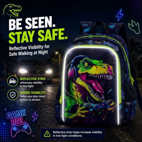 Image of WZLVO 3PCS Dinosaur Backpack for Boys, 16 Inch Kids Water Resistant Preschool Elementary Kindergarten Bookbags and Lunch Box