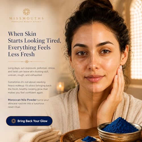 Image of Moroccan Nila Powder - Indigo Blue Face Pack for Skin Brightening, Tan Removal & Detox | Traditional Moroccan Hammam Beauty Treatment for Face & Body Care | 50g (50G - PACK OF 1)