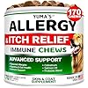 Dog allergy relief chews dog itching skin relief treatment pills 170 treats anti itch itchy and paw licking hot spots omega 3 fish oil dry skin coat supplement beef liver flavor  urban country home decor