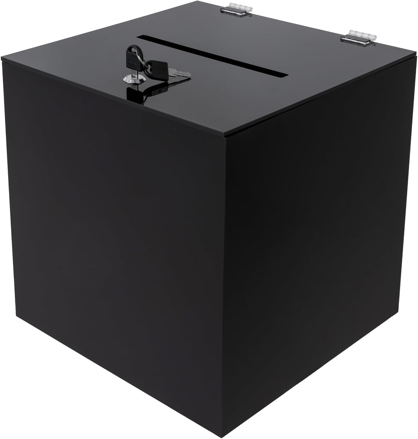 Acrylic Donation Box, 12" X 12" X 12" Ballot Suggestion Box with Lock & 2 Keys, Raffle Voting Box with Slot for School Conference Fundraising (Black) Black 12" X 12" X 12"