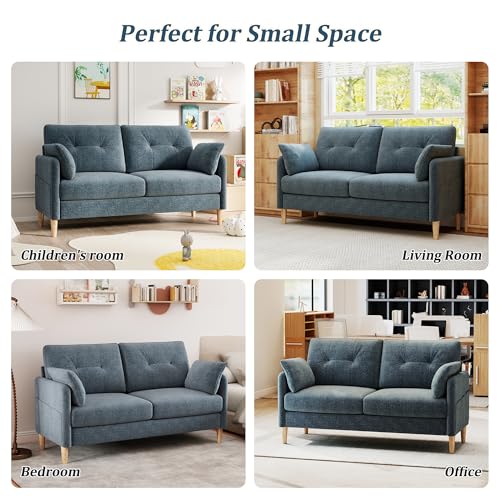 Image of Hanherry Loveseat Sofa, 62.6 inch Small Couch for Living Room, Comfy Chenille Fabric Love Seat for Bedroom with Throw Pillow,Removable Cushion Cover,Couches for Small Space,Apartment,Dorm