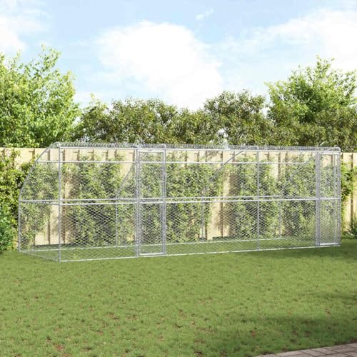 Casvera Hundezwinger aus verzinktem Stahl, 3-teilig, 6 x 2 x 2 m, mit Netzdach, verschließbarer Tür, wetterfestes Hundeauslaufgehege für Garten, Terrasse, Hof, sicherer Schutz und Ruheplatz