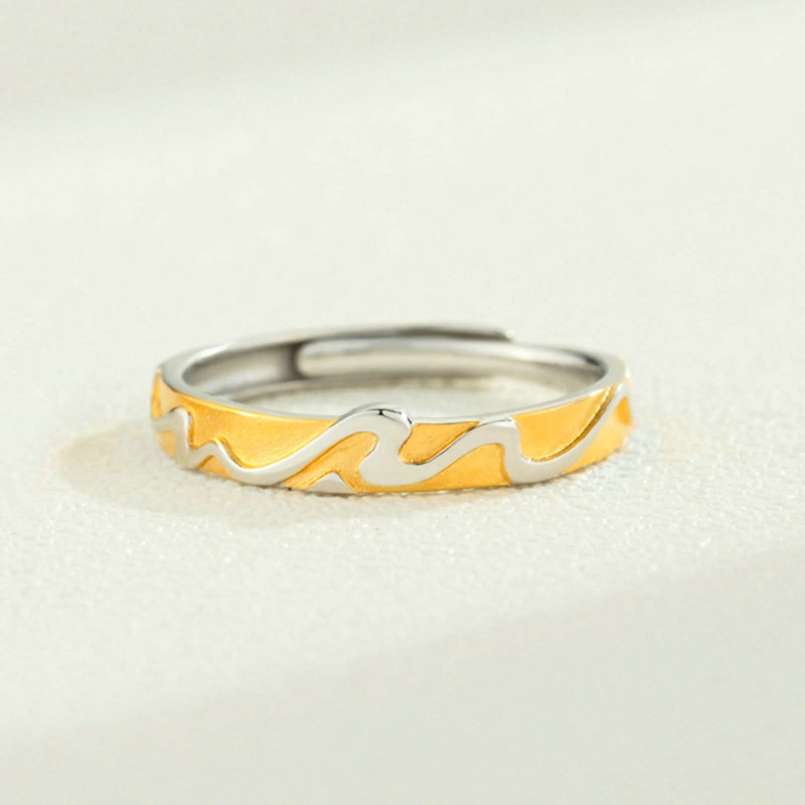 Sterling Silber Ringe Vintage, Sterling Silber Verlobungsring Wave Silber Gold Kleine Geschenksets für Frauen