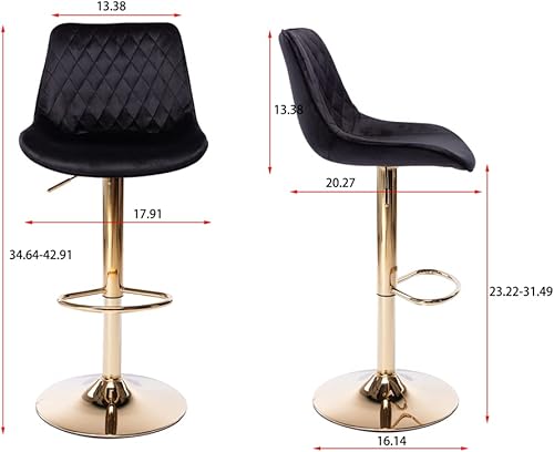 Miniatura 3 de JINS&VICO Taburetes de bar de 2 piezas, sillas de bar giratorias ajustables con reposapiés y base cromados, taburetes de bar tapizados de terciopelo