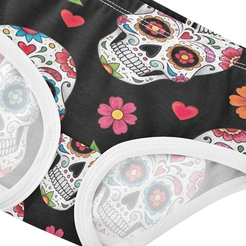 Vibrant Floral Skulls Black Little Girl Panties Toddler Underwear Floral Cotton Flower Briefs Kids Undies 2t4