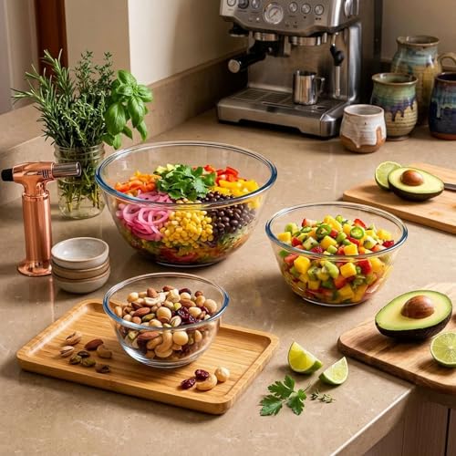 Set de 3 tazones de vidrio con tapas de 4.75QT, 2.85QT y 1.1QT miniatura 2