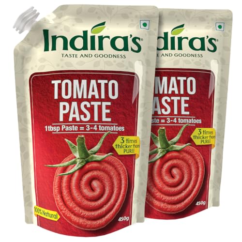 Image of Indira's Tomato Paste (450 Gram, Pack Of 2), 3X Stronger Than Tomato Puree, Add Rich Flavor & Color Of 100% Ripe Tomatoes To Make Your Dishes Tastier With Ease