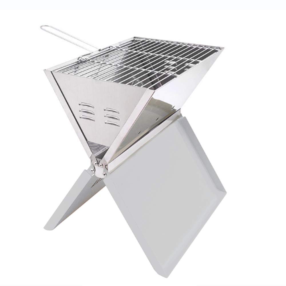 Barbacoa plegable, portátil y plegable, parrilla de acero inoxidable extraíble, ahorra espacio, barbacoa de carbón vegetal para barbacoa, horno para camping, picnic al aire libre (plata)