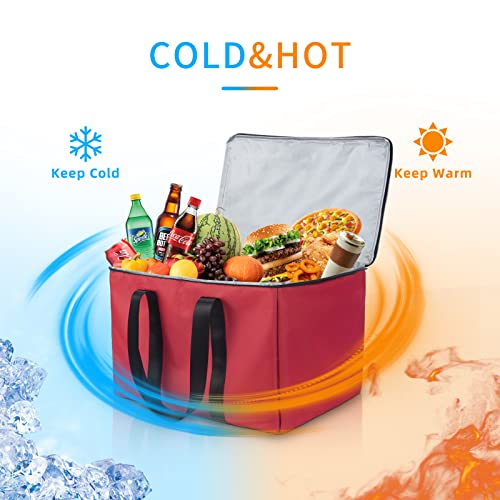 Kühltasche, Einkaufstasche Thermotasche, Kühltasche Faltbar Gross 38 Liter, Isolierte Kühltaschen, Hält 20kg, Perfekt für Isoliertasche, Einkaufstasche, Picknicktasche (Dunkelrot, 42 x 31 x 31 cm) – Bild 3