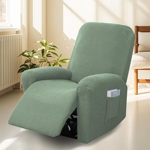 BOUFEIDA 4-Teilig All-Inclusive Sesselbezug, 1 Sitzer Relaxsessel Sesselbezug Stretchhusse mit Taschen, Sesselschoner für Fernsehsessel und Relaxsessel, Anti-Rutsch High Stretch Mit Elastischem Boden