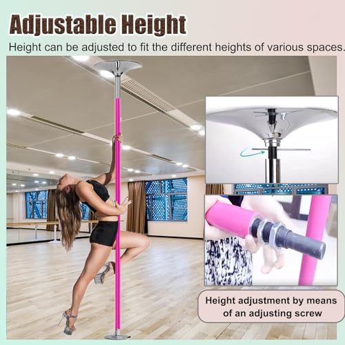 Barre de pole dance rose fixe et rotative 45 mm sans perçage - 4