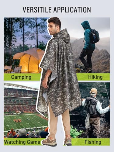 Image of SaphiRose Extra Thick Hooded Rain Poncho Double Layer Waterproof Raincoat Jacket for Men Women Adults