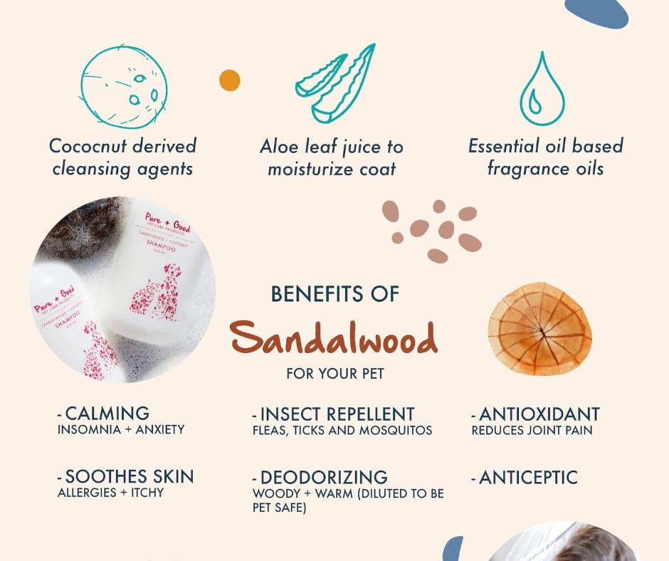 Pure + Good - Sandalwood + Coconut Shampoo and Conditioner Set, Warm and Mellow Sandalwood with Coastal Coconuts, Formulated for All Pets, Gentle and Cleansing, Made in The USA, Cruelty Free, 16 fl oz