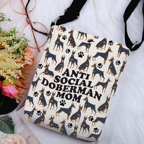 G2TUP Funny Doberman Lover Gift Anti Social Doberman Mom Crossbody Bag Doberman Mama Travel Bag Dog Lover Gift2