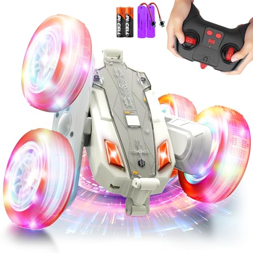 51xp+h+jl0l - Remote-Control-Car-Stunt-RC-Car, New Upgraded 2.4Ghz 4WD Double-Sided 360° Rotating RC Crawler with Headlights & Wheel Lights, RC Truck Toy Cars Gift for Kids Boys and Girls Aged 6-12