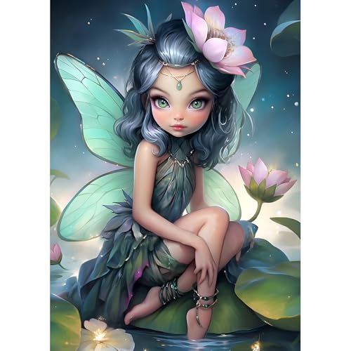 DPHERO DIY Fee Diamant Painting Bilder für Erwachsene Anfänger,5D Blumen Diamond Painting Set,DIY Runde Steine Traumland Diamant Kunst Kits,Fantasie Diamant Painting für Zuhause Dekor 30x40 cm