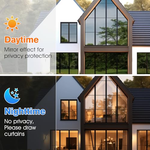 Image of Haton Window Privacy Film One Way Window Tint for Home, Sun UV Blocking Heat Control Reflective Mirror Tinting Film See Out Not in Office Door Coverings, Black 35.4 inch x 157.4 inch