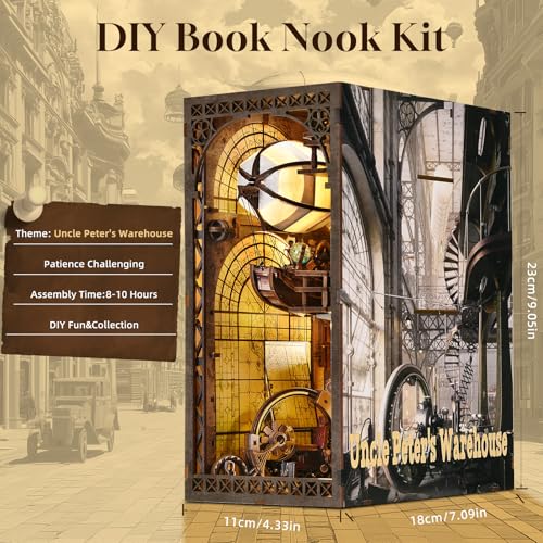 TOYQI Book Nook Kit for Adult, DIY Miniature Dollhouse Kit, Airship Model | 3D Wooden Puzzle Booknook with LED Light, Diorama Building Bookshelf Decor, Steampunk, Ideal Gift for Christamas - image 2