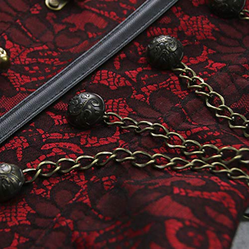 Image of Charmian Women's Steel Boned Steampunk Gothic Bustier Corset with Chains | Overbust Corset, Premium Brocade & Leather, Clasp Closure, Lace-up Back