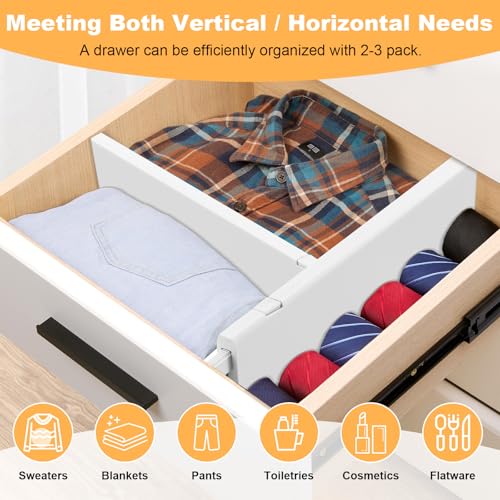 5 Pack Drawer Dividers, 4 Inch High Adjustable Dresser Drawer Organizers, Expandable from 14.8-22 inch Separators for Clothes, Kitchen, Office, Bathroom Organization, White - Image 5