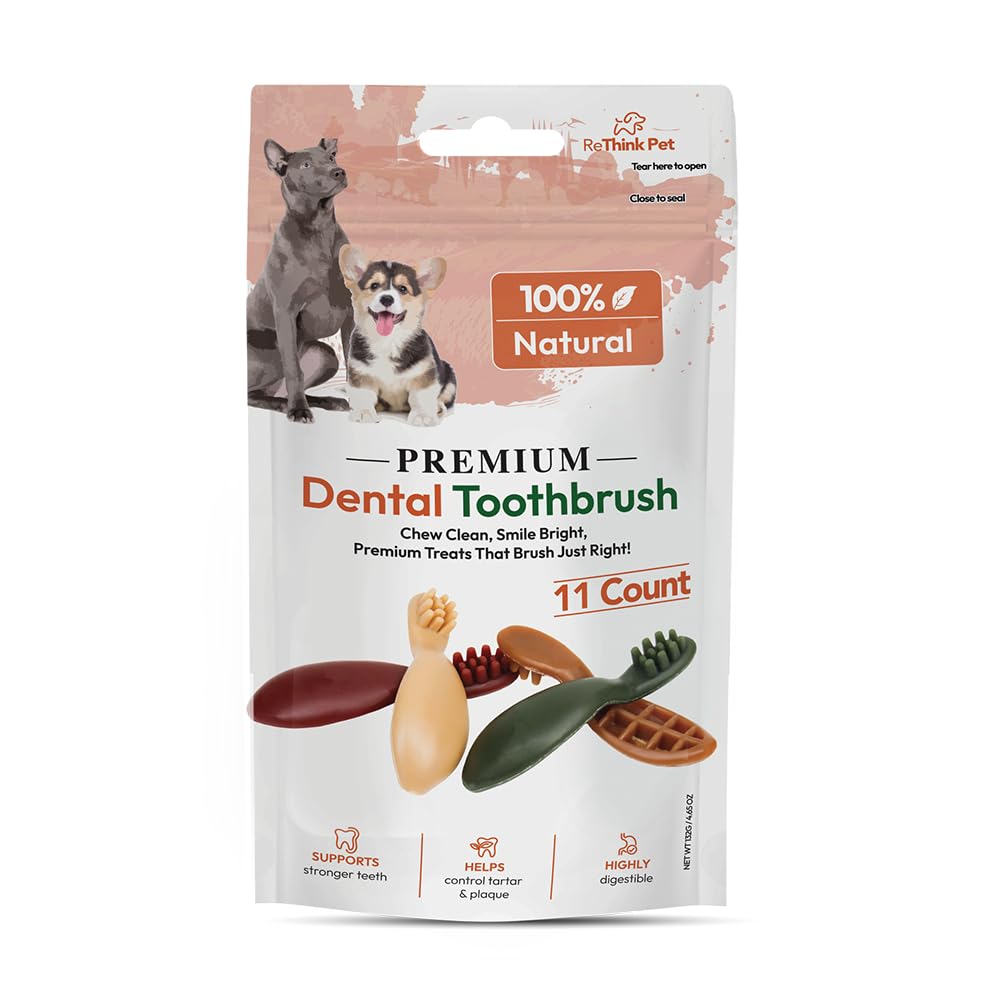 ReThink Pet Premium Dental Toothbrush Treats for Dogs – Odor-Free & Natural Dog Treats with Irresistible Flavor That Help Reduce Plaque and Tartar Buildup, 11 Count