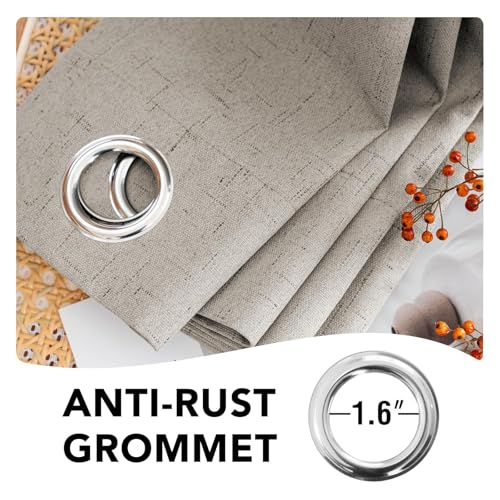 Image of H.VERSAILTEX Linen Curtains 100% Blackout Curtains for Bedroom 102 inch Long Full Light Blocking Nature Linen Blended Window Curtains for Living Room Nickel Grommet (2 Panels, Stone)