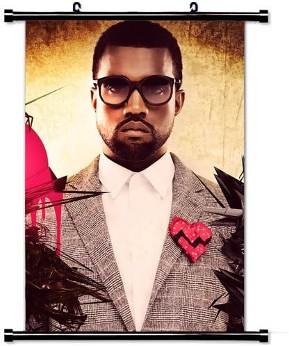 Home Decor Art Movie Poster,Kanye West Suit Heart Glasses Graphics Wall Scroll Poster Fabric Painting 23.6 X 35.4 Inch (60cm X 90 cm)