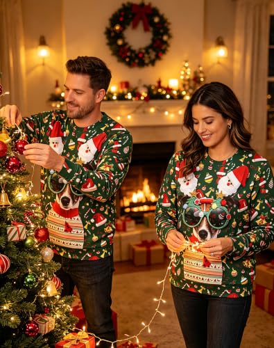 Dog in Novelty Glasses All-Over Print Christmas Sweatshirt - Image 2