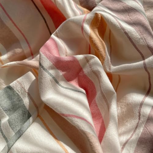 Image of VM VOUGEMARKET Full Duvet Cover Set,Multicolor Stripes Pattern | Soft Breathable Washed Cotton Bedding Striped Duvet Cover with 2 Pillowcases for Teens(Orange /Pink /Green /Coffee)