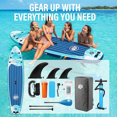 Image of Inflatable Stand Up Paddle Board, 11' x 33 inch x 6 inch Extra Wide SUP with Premium Accessories, Non-Slip Deck ISUP for All Skill Levels, Adults, Youth, Fishing, Yoga, Floating on Ocean & Lake