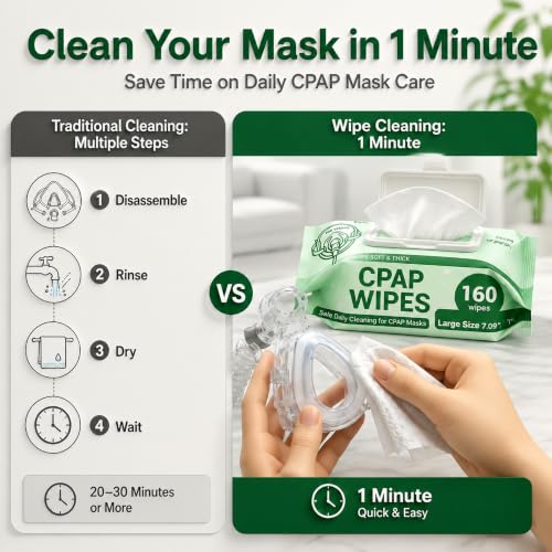 Image of Fast-Clean CPAP Mask Wipes: Clean Grease in 1 Minute - Extra-Large Moist | Save 90% of Cleaning Time - Quick-Dry No Residue -Alcohol-Free Unscented 160 PCS Wipes for Full-Face /Nasal CPAP /BIPAP Masks
