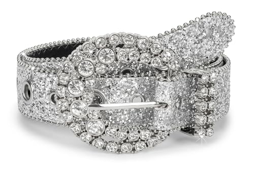 Women Rhinestone-Leather-Belts Western-Cowboy-Cowgirl Belt Bling-Diamond Waist Belt for Jeans Pants