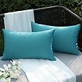 EMEMA Outdoor Waterproof Peacock Blue Pillow Covers 12x20 Inch Rustic Decorative Throw Pillow Covers Cushion Case Rectangle for Patio Sofa Couch Home Bed Farmhouse Car Decor Set of 2