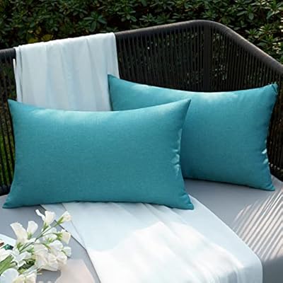 EMEMA Outdoor Waterproof Peacock Blue Pillow Covers 12x20 Inch Rustic Decorative Throw Pillow Covers Cushion Case Rectangle for Patio Sofa Couch Home Bed Farmhouse Car Decor Set of 2