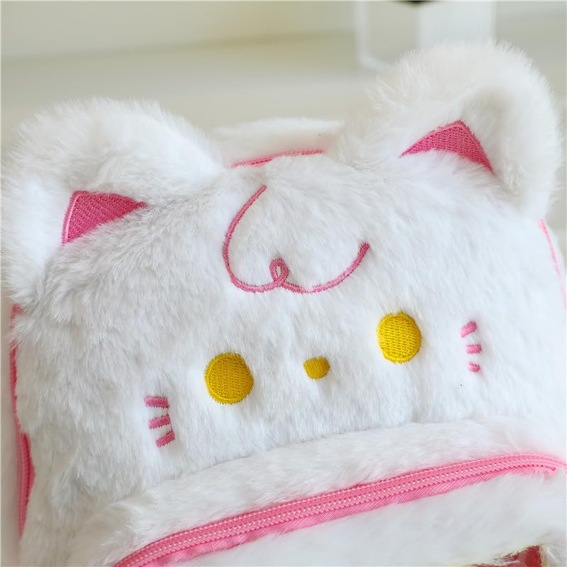 3Pcs Cute Plush Mini Backpack for Girls Cartoon Cat Kindergarten Schoolbag Kawaii Small Bookbag for Kids Girls Students Teen Toddler Casual Travel Daypacks (Pink Cat)4