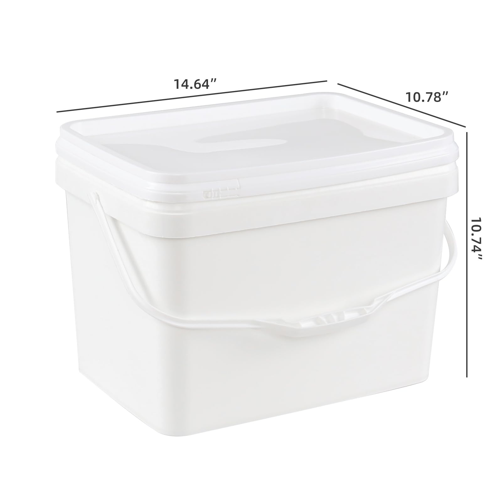 Quickquick 5 Gallon Rectangular Food Grade Pail with Lid, White Plastic Bucket with Handle, 4 Pack