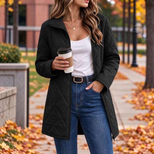 Quilted Jackets for Women Lightwight Fall Winter Mid Length Padded Coats - image 4