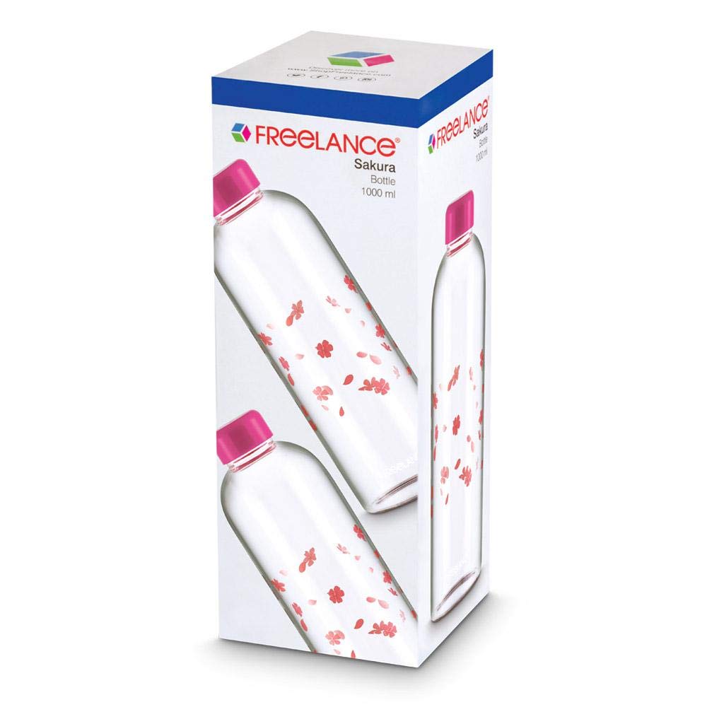Freelance Sakura Glass Water Bottle 1 Litre/LTR - Borosilicate Glass Bottle for Fridge - BPA-Free, Leak-Proof Lid for Office, Gym, Outdoors - Eco-Friendly, Reusable Water Bottle Glass - Image 5 thumbnail