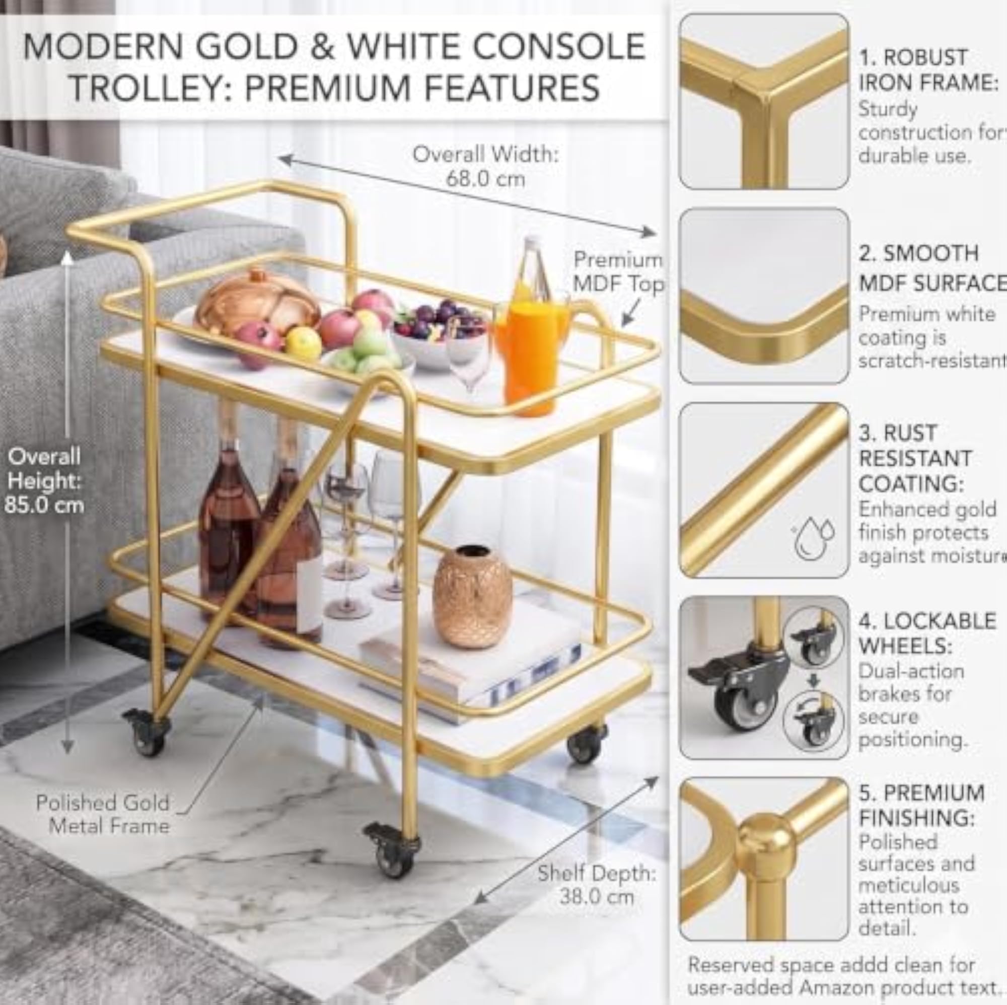2-Tier Rolling Utility Cart for Home & Kitchen