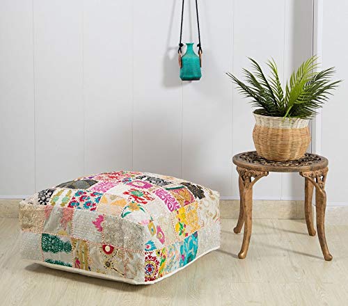 Bhawana Handicrafts Puf otomano blanco étnico