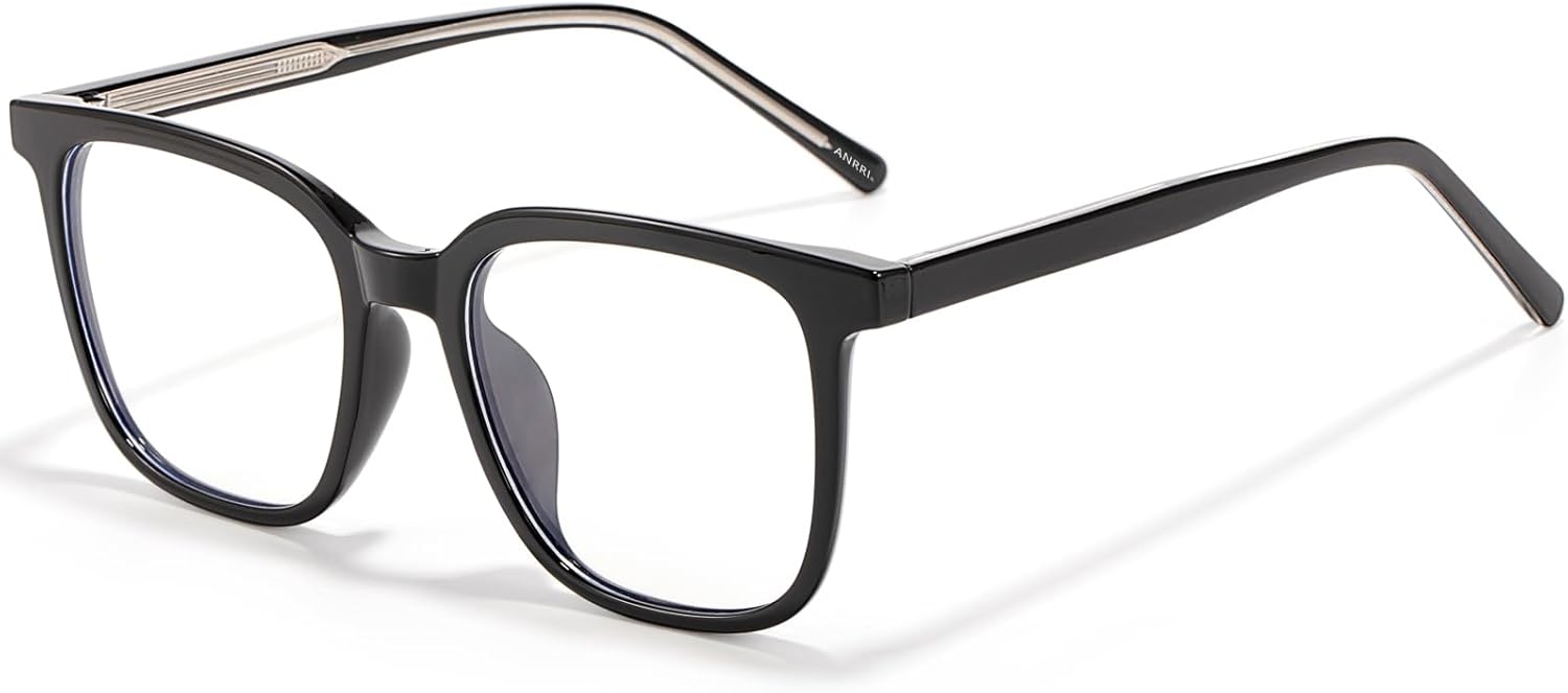 ANRRI Oversized Square Blue Light Glasses, Thick Frame Computer Eyewear, Anti Eyestrain & UV Protection for Women & Men