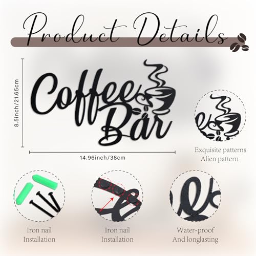 Image of Metal Coffee Bar Sign, 14.96 inchx8 inch Inch Coffee Sign for Wall, Black Coffee Bar Signs for Coffee Station Kitchen Home Decor (Rustic)