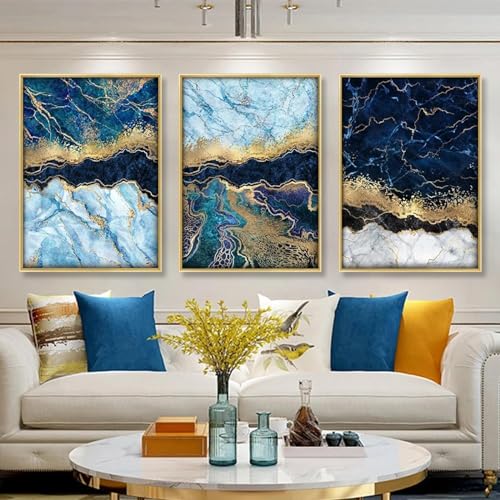 Toile moderne abstraite bleue et or pour sublimer votre salon moderne