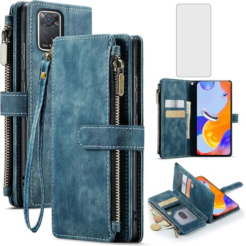 Coque Xiaomi Redmi Note 12 Pro 4G Asuwish étui portefeuille bleu en cuir avec verre trempé