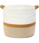 Blanket Basket - Woven Round Rope Storage Basket (16"Wx14"H) for Blankets & Throws, Small Laundry...